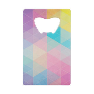 Kleurrijke abstracte driehoeken achtergrond kredietkaart flessenopener