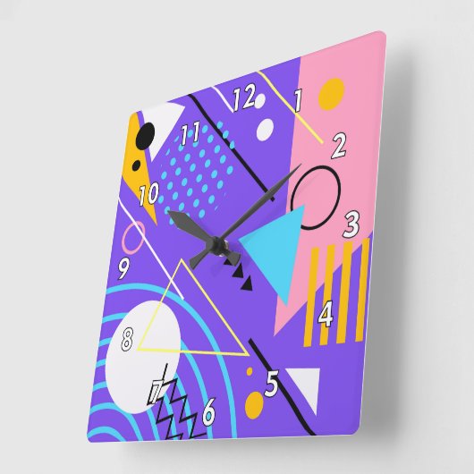 Kleurrijke Abstracte driehoeken, cirkels en lijnen Vierkante Klok (Hoek)