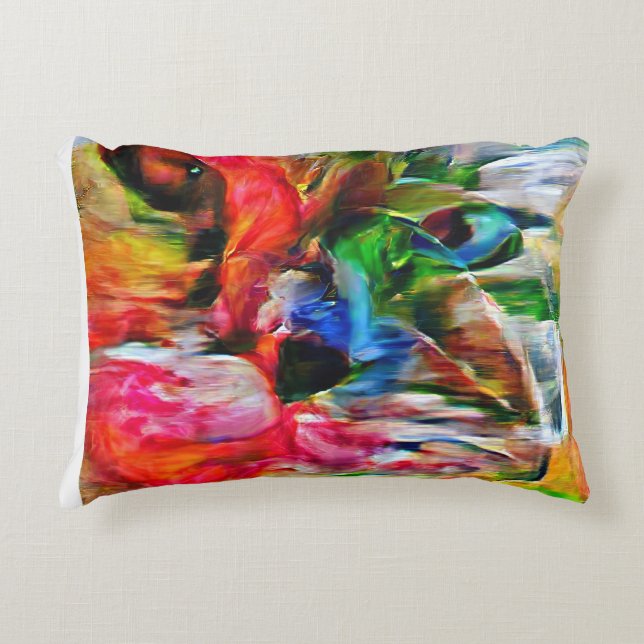 Kleurrijke Abstracte expressionistische Cat Art Pr Accent Kussen (Voorkant)