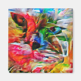 Kleurrijke Abstracte expressionistische Cat Art Pr Magneet