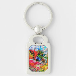 Kleurrijke Abstracte expressionistische Cat Art Pr Sleutelhanger