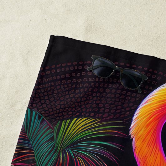 Kleurrijke Abstracte Flamingo Tekening Strandlaken (In situ)