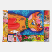 Kleurrijke Abstracte gemengde kat collage Theedoek (Horizontaal)