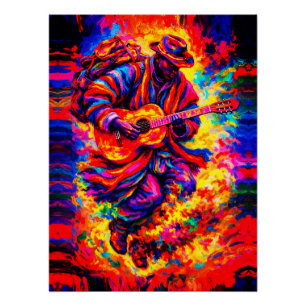 Kleurrijke Abstracte Gitaristen Duo Impasto Perfect Poster