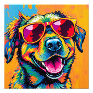 Kleurrijke Abstracte Hond met Zonnebril Foto Afdruk