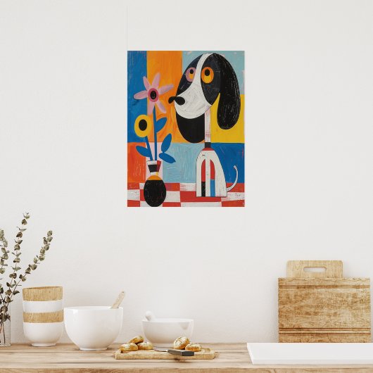 Kleurrijke Abstracte Hondenbloemen Kwekerij Schild Poster (Keuken)