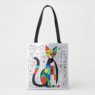 Kleurrijke Abstracte Kat Kunst Kubistisch Kubisme Draagtas