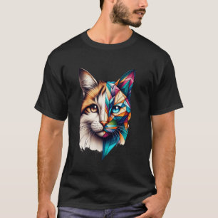 Kleurrijke Abstracte Kitten Halve Gezicht Schattig T-shirt