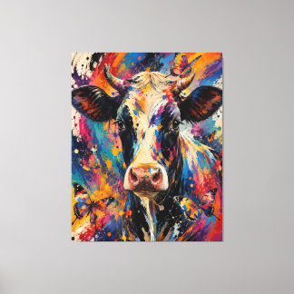 Kleurrijke Abstracte Koe Schildering met Vlinders Canvas Afdruk