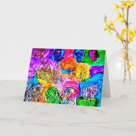 KLEURRIJKE ABSTRACTE KUNST BLANCO KAART (Gele Bloem)