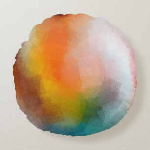 kleurrijke abstracte kunst bruin rood geel blauw g rond kussen