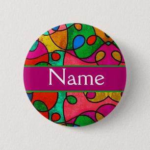 Kleurrijke Abstracte Kunst Gepersonaliseerde Naam Ronde Button 5,7 Cm