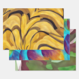 Kleurrijke Abstracte Kunst Gouden Paarse Wrapping  Inpakpapier Vel