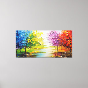 Kleurrijke Abstracte kunst schilderen van bomen en Canvas Afdruk
