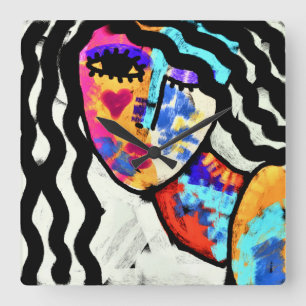 Kleurrijke Abstracte kunst Vierkante Klok