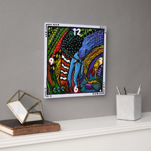 Kleurrijke Abstracte kunstklok Vierkante Klok