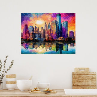 Kleurrijke Abstracte Kunstposter van de Detroit Sk Poster