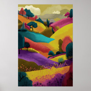 Kleurrijke Abstracte Landschapskunst Moderne Heuve Poster