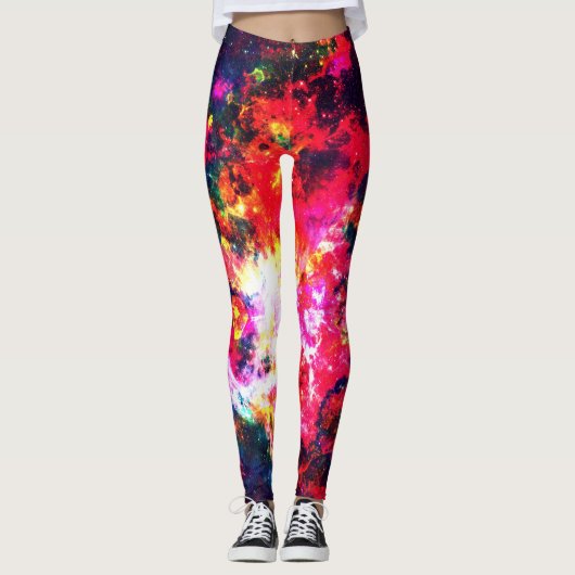 Kleurrijke Abstracte Leggings met neonruimte-sterr (Voorkant)
