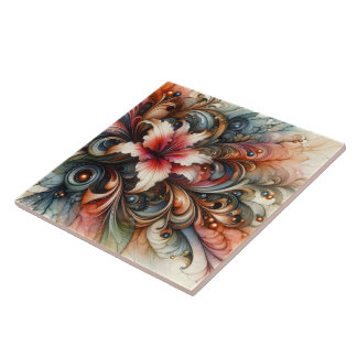 Kleurrijke Abstracte lelie met artistieke wervelin Tegeltje