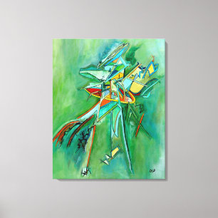 Kleurrijke Abstracte lijn Fine Art Groen Rood Geel Canvas Afdruk