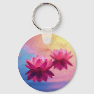 Kleurrijke Abstracte Lotus Flowers Sleutelhanger
