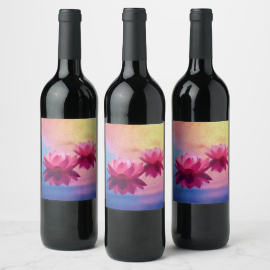 Kleurrijke Abstracte Lotus Flowers Wijn Etiket (Flessen)
