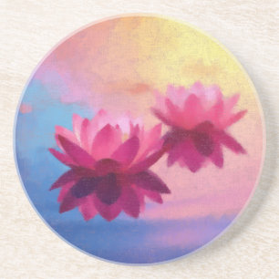 Kleurrijke Abstracte Lotus Flowers Zandsteen Onderzetter