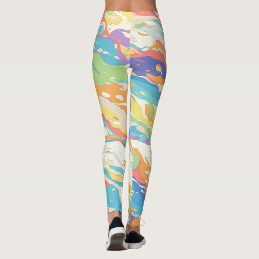 Kleurrijke Abstracte marmeren print Leggings (Achterkant)