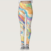 Kleurrijke Abstracte marmeren print Leggings (Voorkant)