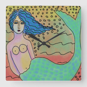 Kleurrijke Abstracte Mermaid Art Square Wall klok