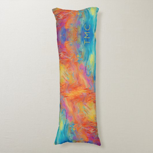 Kleurrijke Abstracte Moderne Kunst Monogram INITIA Lichaamskussen (Voorkant Verticaal)