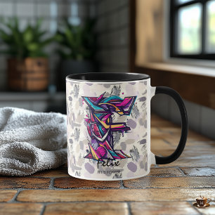 Kleurrijke Abstracte Monogram Mok - F voor Felix