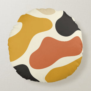 kleurrijke Abstracte mosterd Zwart en Wit  Rond Kussen
