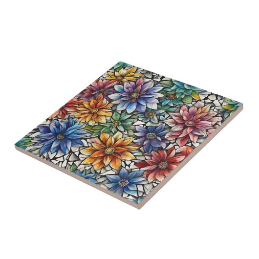 Kleurrijke Abstracte mozaïekbloemen Tegeltje (Zijkant)