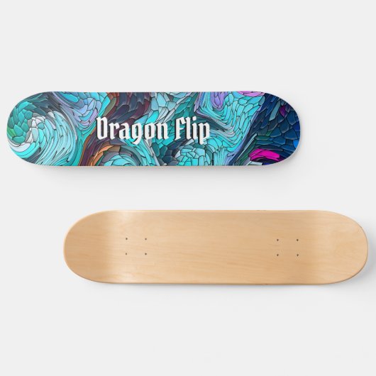 Kleurrijke Abstracte mozaïekdraak met tekst Skateboard (Horizontaal)