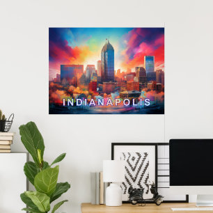 Kleurrijke Abstracte Muur Kunstprint van Indianapo Poster