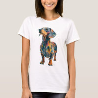Kleurrijke Abstracte Olieverf Dachshund Puppy Vrou