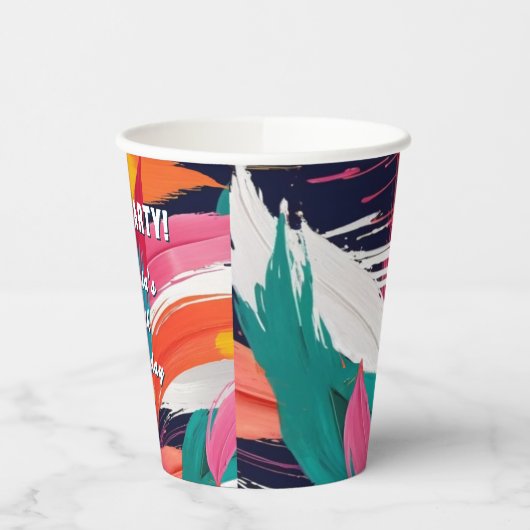 Kleurrijke Abstracte Paint Effect Party Papieren Bekers (Links)