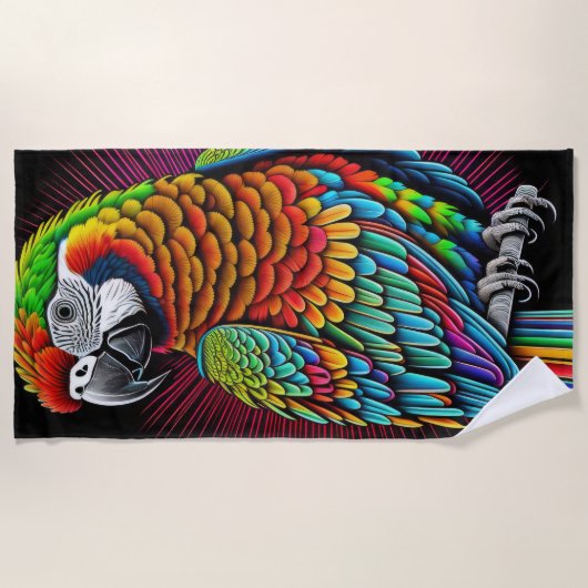 Kleurrijke Abstracte papegaaientekening Strandlaken (Voorkant)