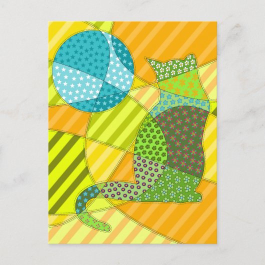 Kleurrijke Abstracte Patchwork Kat Briefkaart (Voorkant)