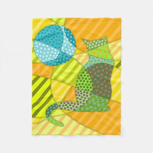 Kleurrijke Abstracte Patchwork Kat Fleece Deken (Voorkant)