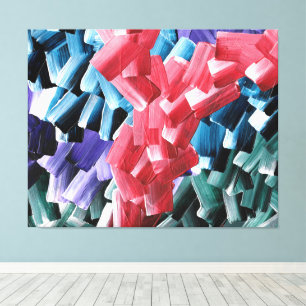 Kleurrijke Abstracte Penseelstreken in Rood en Bla Canvas Afdruk