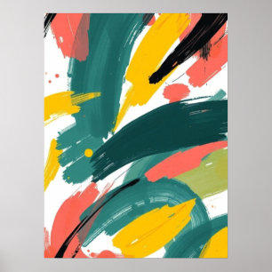 Kleurrijke Abstracte Penseelstreken Kunst: Turquoi Poster