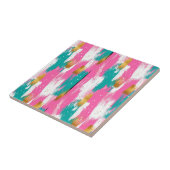 Kleurrijke Abstracte penseelstreken - Mint & Pink Tegeltje (Zijkant)