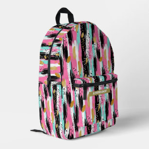Kleurrijke Abstracte penseelstreken - Mint & Roze Bedrukte Rugzak