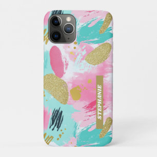 Kleurrijke Abstracte penseelstreken - Mint & Roze  iPhone 11 Pro Hoesje