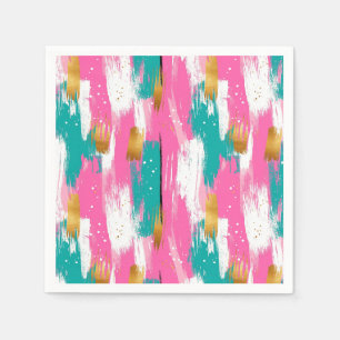 Kleurrijke Abstracte Penseelstreken - Mint & Roze Servet