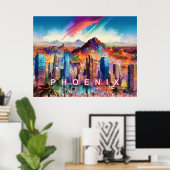Kleurrijke Abstracte Phoenix Arizona Skyline Poste Poster (Thuiskantoor)
