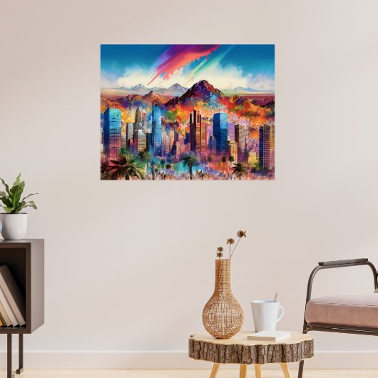 Kleurrijke Abstracte Phoenix Arizona Skyline Poste Poster (Woonkamer 3)
